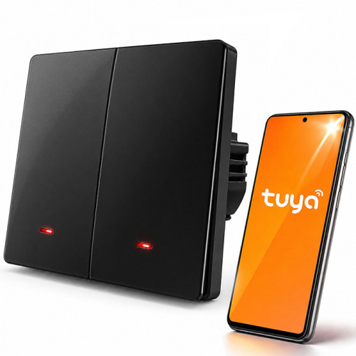 Qoltec Smart 2-Gang Light Switch | Wi-Fi | Timer | Tuya | Smart life | Black