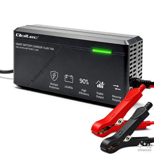 Qoltec Specialist charger for 12V LiFePO4 batteries | 10A | PF 0.9 | LED | Smart charging 