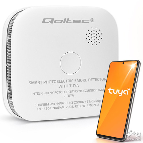 Qoltec Certified wireless smoke detector with battery | Tuya | Wi-fi |  sensor service life 10 years | alarm 85dB | LED