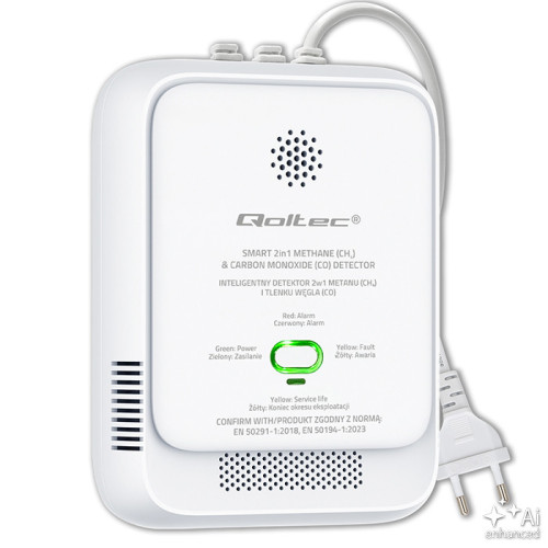 Qoltec Certified wireless Gas Leak (CH4) and Carbon monoxide (CO) detector | alarm 85dB | LED