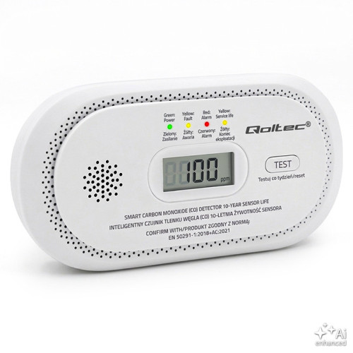 Qoltec Certified Wireless Carbon Monoxide (CO) Detector | CO detector | 10-year sensor life | 85dB alarm | LCD | LEDs