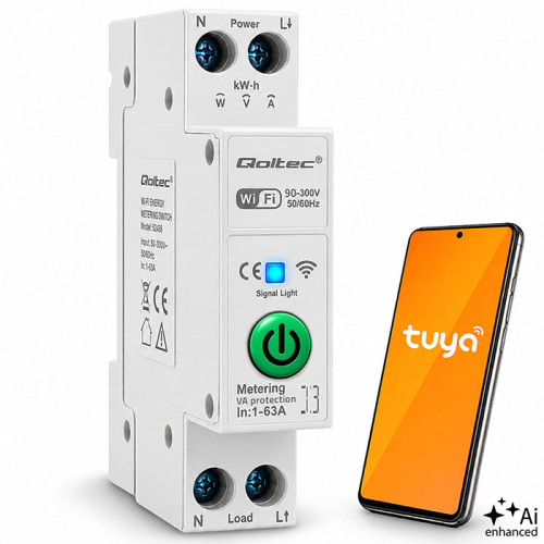 Qoltec Wi-fi DIN rail relay with electricity meter 63A| TUYA | SMART LIFE