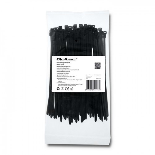 Qoltec Self-locking cable tie | 3.6*150mm | 100 pcs. | Nylon66 | UV | Black