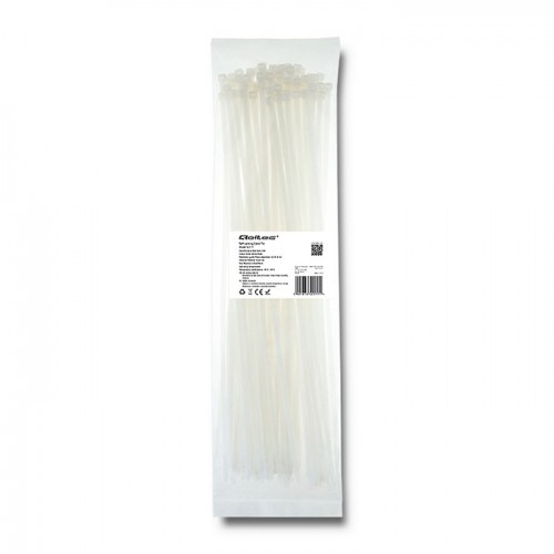 Qoltec Self-locking cable tie | 4.8*400mm | 100 pcs. | Nylon66 | UV | White