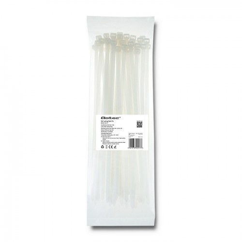Qoltec Self-locking cable tie | 7.2*300mm | 50 pcs. | Nylon66 | UV | White