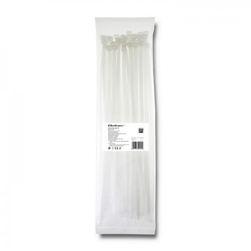 Qoltec Self-locking cable tie | 7.2*400mm | 50 pcs. | Nylon66 | UV | White