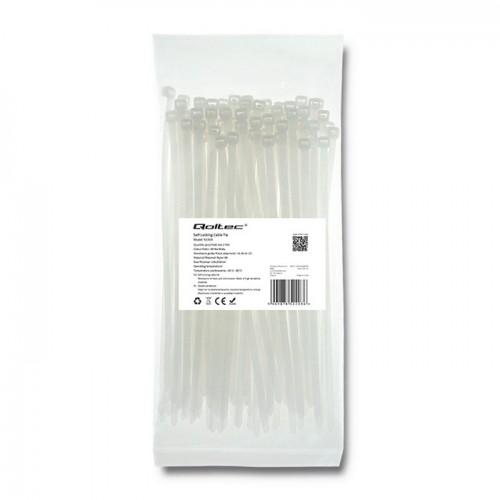 Qoltec Self-locking cable tie | 4.8*200mm | 100 pcs. | Nylon66 | UV | White