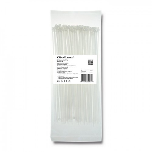 Qoltec Self-locking cable tie | 2.5*200mm | 100 pcs. | Nylon66 | UV | White