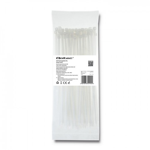 Qoltec Self-locking cable tie | 3.6*200mm | 100 pcs. | Nylon66 | UV | White