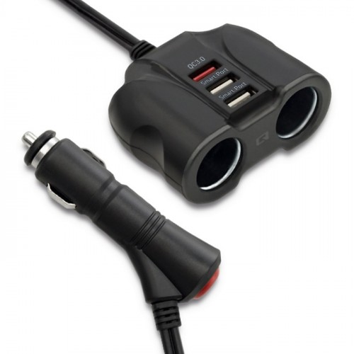 Qoltec Car Charger 12-24V | 34W | 5V | 2.4A | 2xUSB Smart | 1xUSB QC3.0 |2x Cigarette Lighter Splitter
