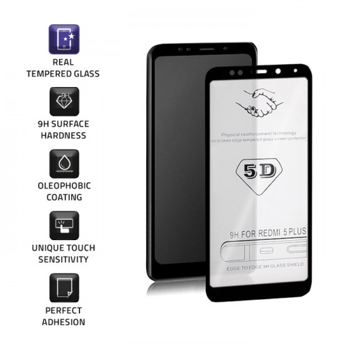Qoltec Premium tempered glass screen protectors for Xiaomi Redmi 5 Plus | 5D | Black